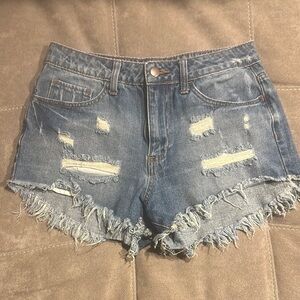 Forever 21 Blue Distressed Jean Shorts High-Waisted